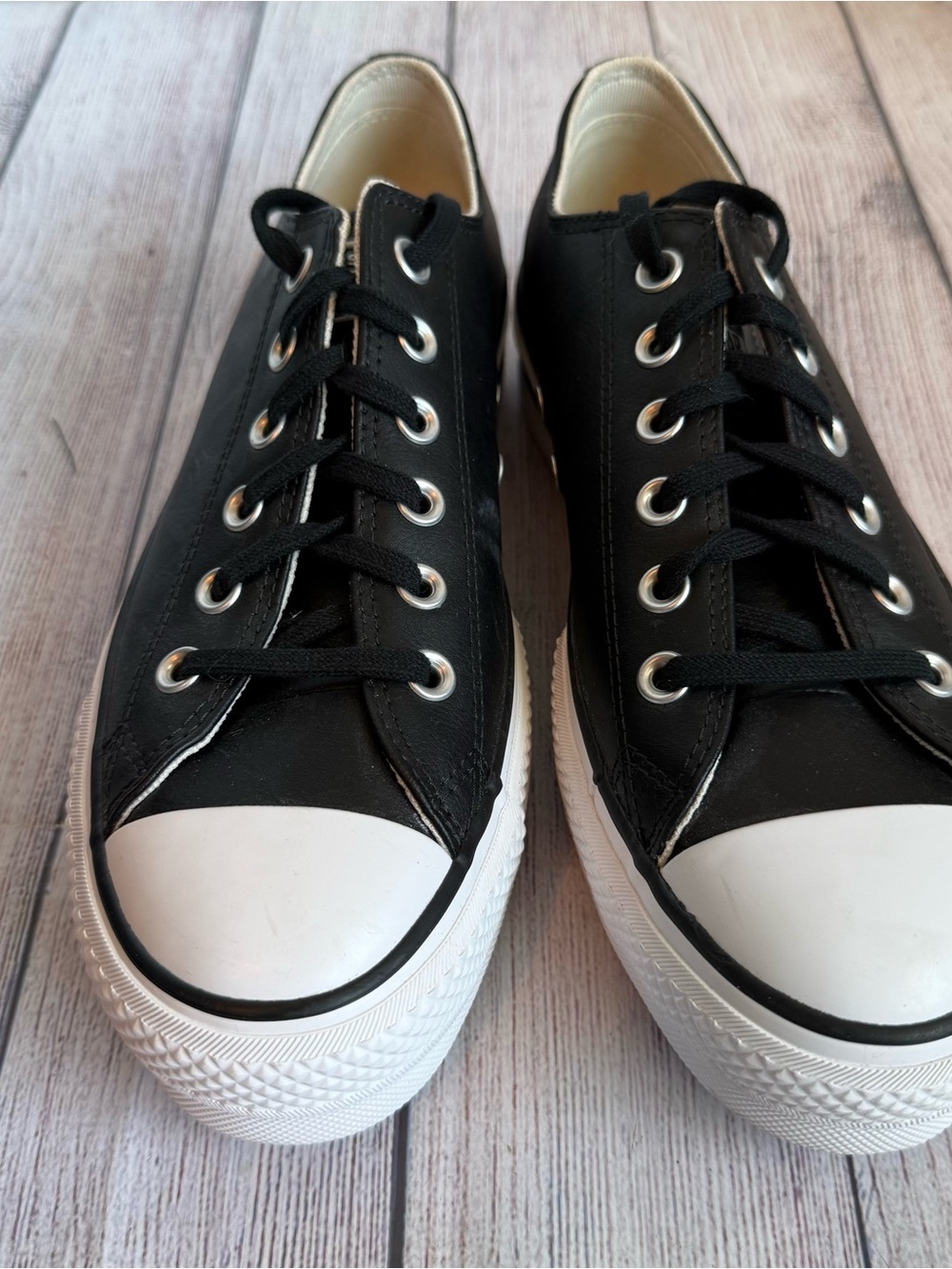 CONVERSE All Star Black Leather Platform Shoes 9 - Picture 3 of 7